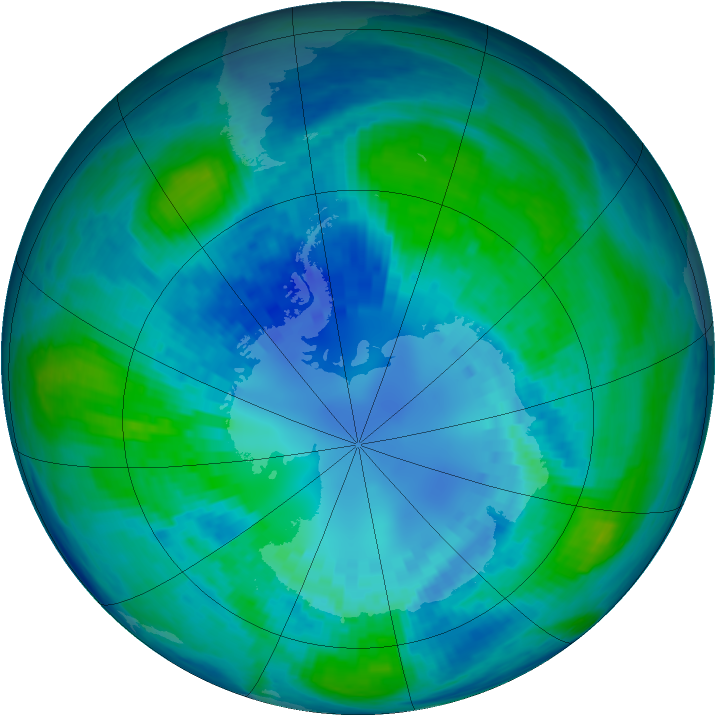 Antarctic ozone map for 14 April 2003
